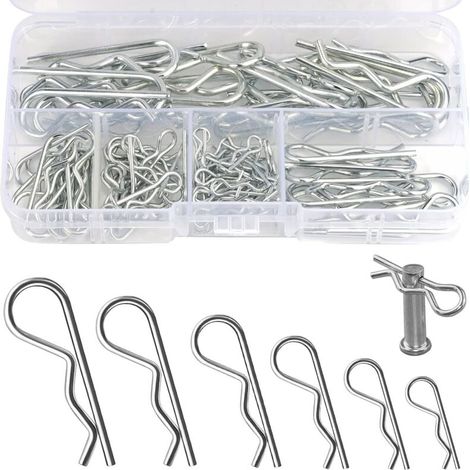 100 Pièces Goupilles Fendues R Clips, 6 Tailles Différentes Fixation Cotter Robuste Plaqué Zinc avec Boîte en Plastique Cotter pour Voitures, Mécaniciens, Garages, Équipement de Puissance, etc (1/5)