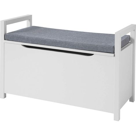 Sobuy – Banc de rangement bas entrée avec coussin rembourré – Rangement jouets enfants – Dimensions L86 x P38 x H54 cm – Capacité 120kg – FSR76W (1/5)