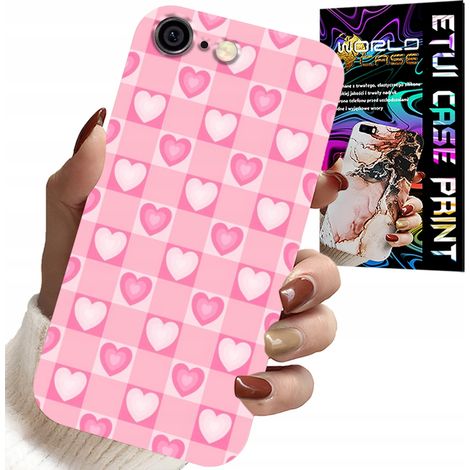 Hülle für iPhone 6 / 6S – rosa karierte Hülle mit Herzchenmuster + Glas (1/5)