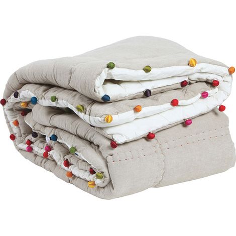 VIVARAISE - Édredon Gastounet Vivaraise - 160x160 cm, coton matelassé pompons multicolores