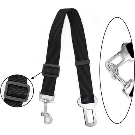 Ceinture de sécurité pour chien réglable 40-60 cm avec mousqueton - Noir (1/4)