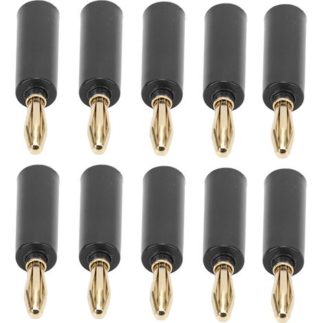 Lot de 10 fiches bananes, connecteurs audio jack 4 mm sans soudure à six broches pour équipements électroniques industriels (noir).