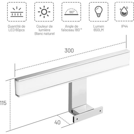 Lampe de Miroir pour Salle de Bain 5500k,Lampe LED Murale 6w 230v & 650LM de 30cm,IP44 Etanche,Lumière Blanche,à Economie d'Energie (1/4)