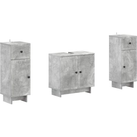 3 Piece Bathroom Cabinet Set EDE Concrete Grey Engineered Wood vidaXL (1/5)