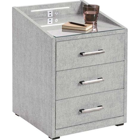 Nachttisch 3 zügig mit Beleuchtung und USB-Ladeanschluss, Hotelbett in silver DURAZNO-NAKO-09 (1/5)