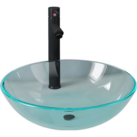 Lavabo da bagno diametro 42 cm con rubinetto e scarico a pulsante vetro temperato 020002845