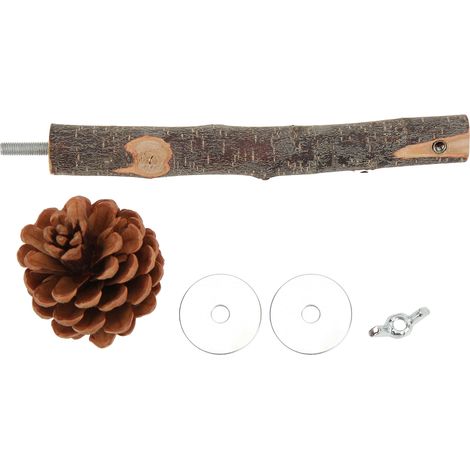 Perchoir naturel en bois de pommier à mâcher, accessoire pour cage à oiseaux avec pomme de pin pour perruches ondulées et calopsittes, longueur 15 cm (5,9 pouces). (1/5)