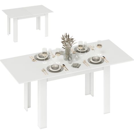 Ausziehbarer Esstisch, rechteckiger Küchentisch, für 6-8 Personen, 140-180 x 80 cm, weiß