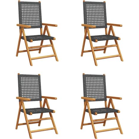 Sedie Giardino Reclinabili 4 pz Sedute da esterno Nere Polyrattan e Legno Massello (1/4)
