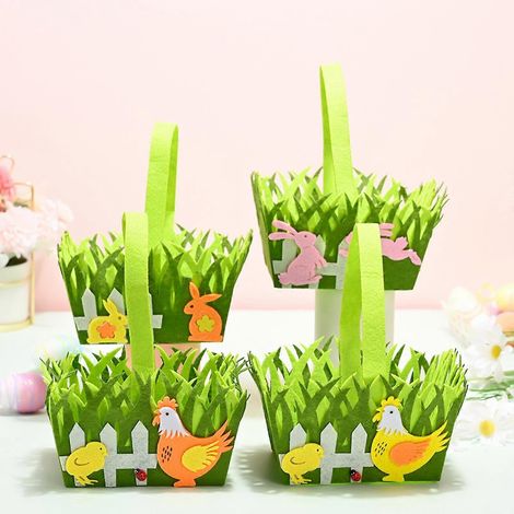 Panier de Pâques en tissu non tissé avec poignée, idéal pour ranger des bonbons, des poules et des lapins, parfait pour décorer la maison, la chambre ou le salon - Type D (1/4)