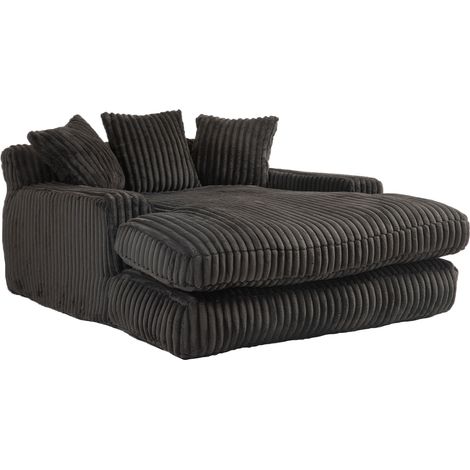 Chaiselongue Loungesofa 1-Sitzer mit 3 Kissen, ergonomisches Bodensofa aus hochdichtem Schaumstoff, Cord, Schwarz (1/5)