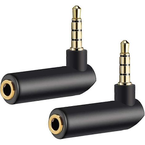 Adaptateur audio 3,5 mm, adaptateur coudé à 90 degrés 3,5 mm mâle vers 3,5 mm femelle, adaptateur pour casque, convertisseur adaptateur AUX pour casques et voitures. (1/5)
