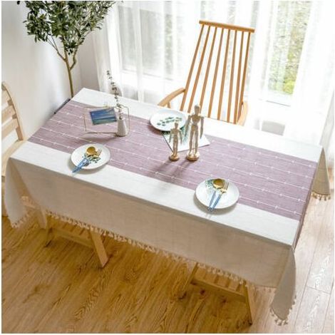 Nappe de Table rectangulaire en Coton et Lin Solide Broderie À Carreaux Gland Coton Couverture De Table en Linge pour Cuisine Salle À Manger Décoration de Table (60x60 cm, Violet) (1/5)