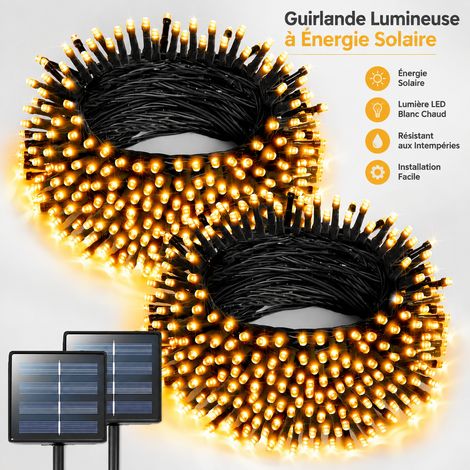 Guirlande LED Blanc chaud Nouvelle version améliorée avec télécommande, solaire avec recharge USB 22 m 200 LED 22 × 10 × 9 cm 1 kg – Livraison gratuite