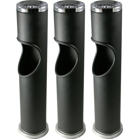 Cendrier sur pied Novaliv 3X pour l'extérieur, noir, 46,5 cm de hauteur, 9,5 cm de diamètre, 2 en 1 pour déchets et mégots de tabac, cendrier