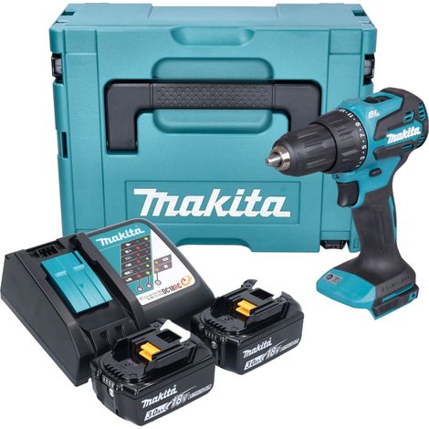 Taladro percutor a batería Makita DHP 490 RFJ 18 V 65 Nm sin escobillas + 2 baterías de 3,0 Ah + cargador + Makpac (1/5)