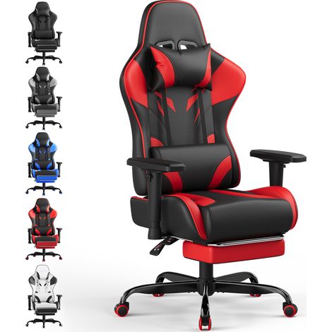 Devoko Chaise de Gaming avec Accoudoirs Réglables, Chaise de Bureau Érgonomique avec Repose-Pieds, Chaise Gamer avec Capacité de Charge 150 kg, Noir Rouge
