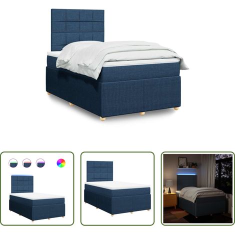 vidaXL LED-Beleuchtung -  Boxspringbett mit Matratze Blau 120x200 cm Stoff (1/5)