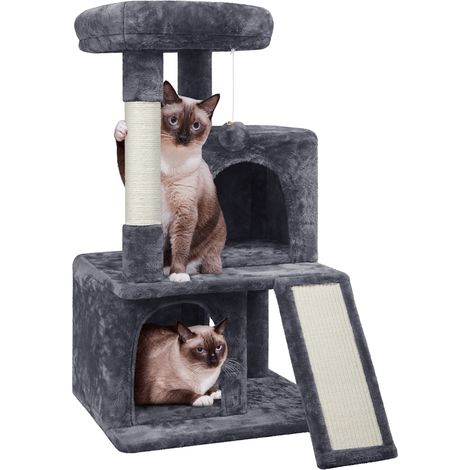 Yaheetech Tiragraffi Albero per Gatti con Posatoio Grande Posatoio Morbido 91 cm Graffiatoio per Gatti Grigio Scuro (1/5)