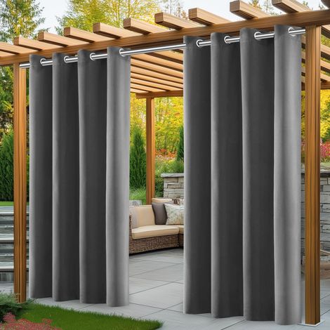 Rideaux D'extérieur, Lot de 2 Rideau Exterieur Impermeable, Rideau Pergola avec Oeillets en Haut, Rideaux Occultant Exterieur pour Terrasse Balcon Tonnelle Porte(132 215cm, Gris) (1/5)