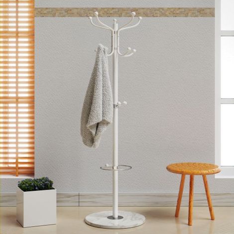 Porte-manteau blanc 1,7m Crochets droits, pied marbre (1/5)