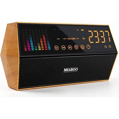 Enceinte Bluetooth rétro en bois avec radio FM et affichage du spectre couleur, 10 W stéréo (1/5)