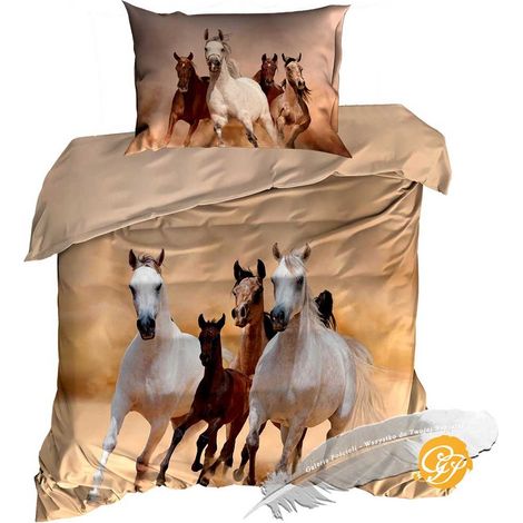 Biancheria da letto in raso di cotone 3D, 140x200 cm, con cavalli arabi.