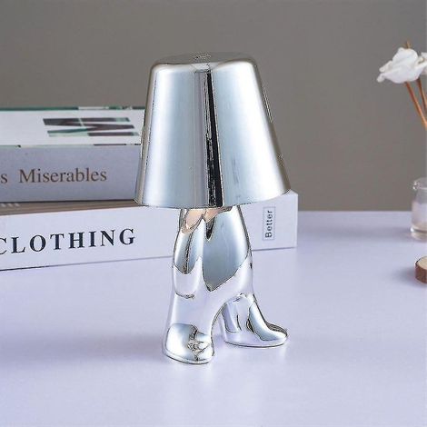 Touch-Nachttischlampe, goldene Thinker-Schreibtischlampe, kabellos, wiederaufladbar, tragbar, dekorativ, mit USB-Ladefunktion – Silber (1/5)