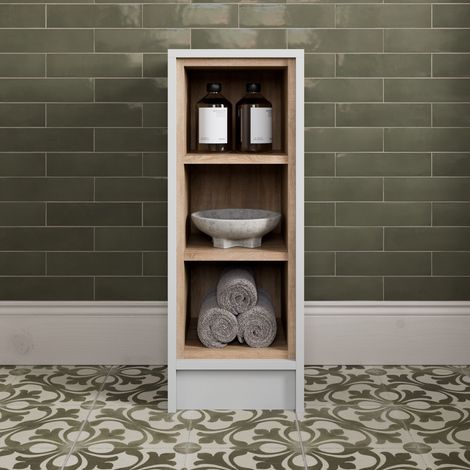 300mm Bathroom Open Shelf Unit Storage Furniture Cloakroom Freestanding Traditional Matt White (1/5)