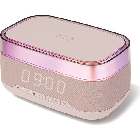 Enceinte Bluetooth sans fil beige, horloge LED avec chargeur sans fil pour la maison (1/5)