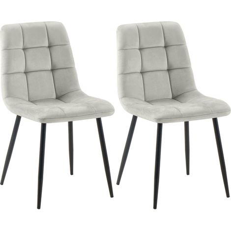 Set di 2 sedie da pranzo con cuciture decorative quadrate in velluto grigio e metallo nero 100007342