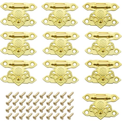 Lot de 10 fermoirs à boucle dorée,fermeture décorative,charnières de petite boîte,crochet de verrouillage ancien pour boîte en bois,tiroir,boîte à bijoux,bricolage,avec vis (1/5)