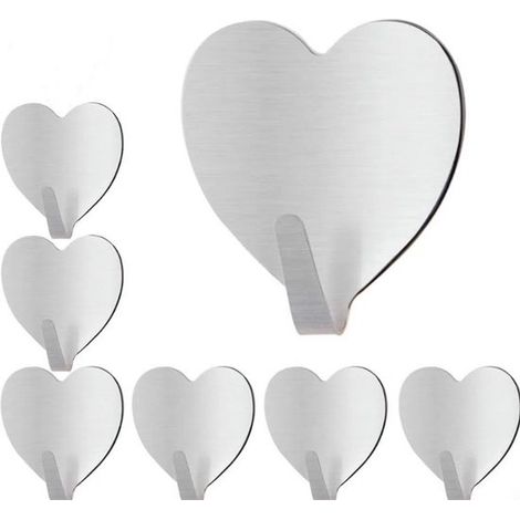 Lot de 6 crochets adhésifs muraux en acier inoxydable, solides et étanches, pour vêtements, peignoirs, manteaux, serviettes, ustensiles de cuisine, clés, sacs et outils (1/5)