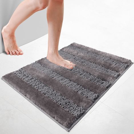 VOUNOT® Chenille Badematte Rutschfeste, Mikrofaser Badezimmerteppich 60x90cm Grau