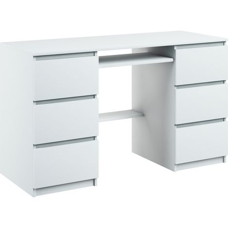 Schreibtisch Bella B2 Weiß Matt 127 cm 6 Schubladen Tastaturauszug (1/4)