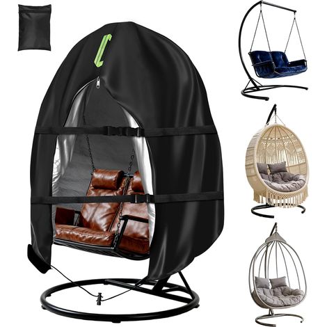 Housse de Chaise Suspendue pour Patio en Forme d'œuf, 230 x 200cm Imperméable Housse de Protection Fauteuil Suspendu avec Fermeture Éclair, Anti-UV Tissu Oxford 210D Bache Chaise Suspendue (1/5)
