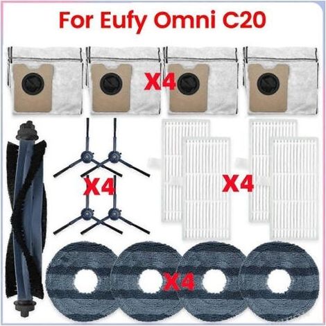 Pièces détachées pour aspirateur Eufy Omni C20 : rouleau principal, brosse latérale, filtre HEPA, lingette de nettoyage, sac à poussière (1/5)