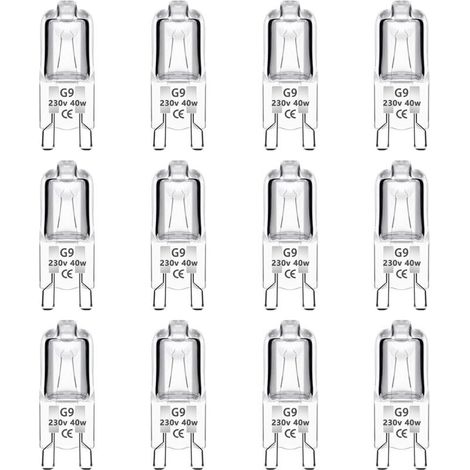 Lot de 12 Ampoule Halogène G9 40W 230V Dimmable 0-100%, 480LM, Blanc Chaud 2700K, G9 Bi-Pin Base Halogène Lampe, Sans Scintillement, pour Four, Lustres, Lampes de Paysage, Éclairage d'armoire (1/5)