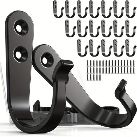 Lot de 20 crochets muraux robustes en métal, crochets à une seule branche avec 40 vis pour serviettes, sacs à dos, chapeaux et laisses pour chiens (1/5)