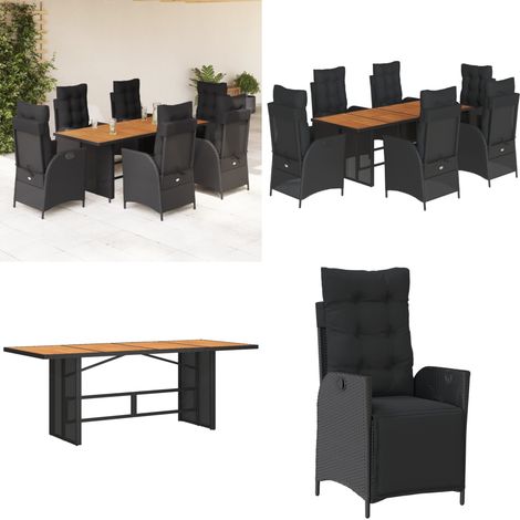 7-tlg. Garten-Essgruppe mit Kissen Schwarz Poly Rattan - Gartentisch - Gartenstuhl (1/5)