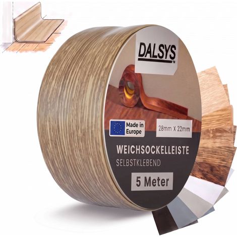 Dalsys Weichsockelleiste selbstklebend Klebeleiste, Abschlussleiste für Fugen in Wohnbereich, Küche, Bad, aus PVC Kunststoff - Dunkle Eiche 5m