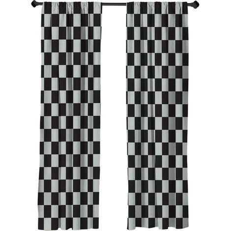 Rideaux à motif de dames, style quadrillé monochrome, paire de 71 x 160 cm, gris anthracite. (1/5)