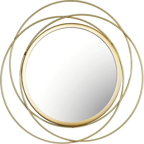 Miroir rond doré irrégulier pour salle de bain, miroir mural rond géométrique, miroir rond moderne de 35,5 cm avec cadre brossé pour décoration murale, coiffeuse, salon, chambre (1/5)