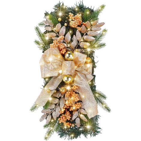 Arbre De Noël Renversé En Rotin - Décoration Murale Et Porte - Pour Intérieur Maison Bureau Restaurant - 45 x 20 cm - 1 Pièce (1/5)