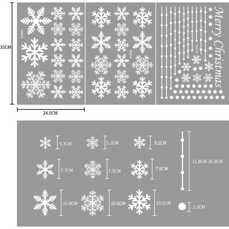 Autocollants flocons de neige blancs, autocollants populaires pour fenêtres représentant des scènes d'hiver enneigées, décorations de Noël, morceaux de flocons de neige, autocollants statiques.