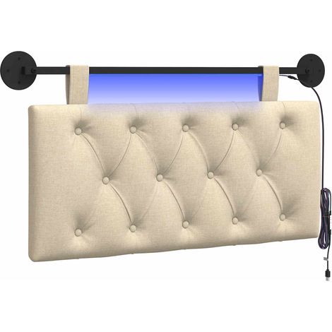 Testiera Testata del letto sospesa Con luce LED Crema Tessuto (1/5)