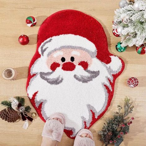 Tapis de salle de bain de Noël, tapis de bain festif, tapis de chevet en pashmina, tapis de bain de Noël pour une décoration de salon sur le thème de Noël (Père Noël rouge) 6090cm (1/4)
