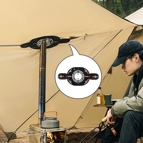Support de poêle de tente en acier inoxydable, hautement ignifugé, compatible avec les cheminées de tente, les accessoires de camping et les réchauds de cuisine portables. (1/4)