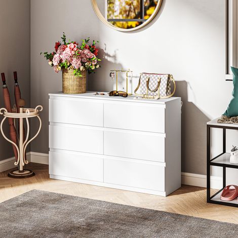 Commode à 6 tiroirs, meuble de rangement moderne pour la chambre, blanche (1/5)