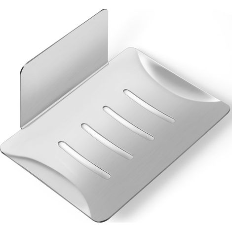 Porte-savon mural sans perçage en acier inoxydable - Porte-savon mural pour brosses et éponges - Avec tampon adhésif pour salle de bain, cuisine, balcon - Argenté (1/5)